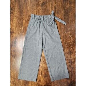 Zara TRF Pants Women's Size Small Gray Paperbag Waist Crop Wide Leg Casual NWT